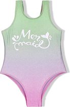 Badpak Mermaid maat 152/158 zeemeermin lichtgroen roze zilver holografisch effect