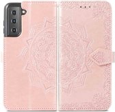 iMoshion Hoesje Geschikt voor Samsung Galaxy S22 Hoesje Met Pasjeshouder - iMoshion Mandala Bookcase - Rosé Goud