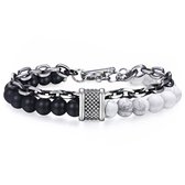 ROYAL JUL - Black stone x White marble chain bracelet - ARMBAND - HEREN