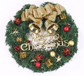 Kerstkrans Merry Christmas - Kerst Decoratie - Binnen & Buiten - Deur/Raam - met Kerstballen, Hulst en een Strik - Goud