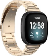Fitbit Versa 2 Luxe Metalen Horloge Bandje - Metaal - Vouw Sluiting - Schakel Polsband - Fitbit Versa 2 - Witgoud