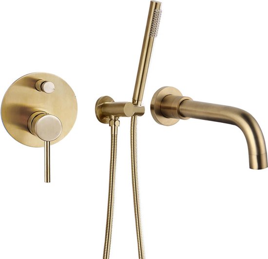 Nirabo® - Badkraan met handdouche - Goud - Mengkraan - Complete set - Badkamerkraan - Inbouw