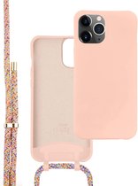iPhone 12 Pro Max hoesje - Wildhearts Silicone Happy Colors Cord Case - Hoesje met koord - Telefoonhoesje - iPhone hoesje - Roze - Regenboog