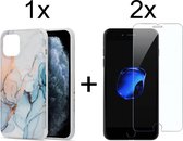 iPhone 7/8 Plus Hoesje Marmer Lichtblauw Siliconen Case - 2x iPhone 7/8 Plus Screenprotector