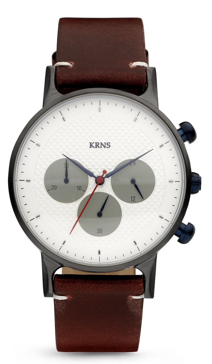 KRNS Aeon GTS-G-GUJS20 - Horloge - Analoog - Heren - Mannen - Leren band - Bruin - Zwart - Wit - Grijs