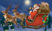 Diamond painting pakket | Kerst | Kerstman met slee en rendieren | 60 x 40 CM | Vierkante steentjes