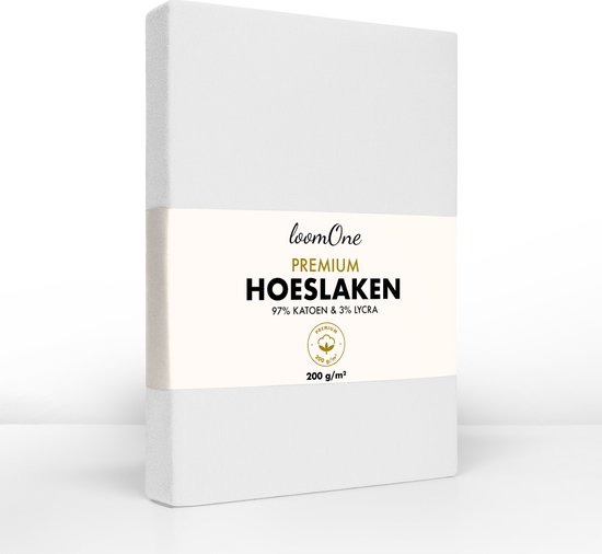 Loom One Premium Hoeslaken – 97% Jersey Katoen / 3% Lycra – 200x220 cm – tot 35cm matrasdikte– 200 g/m² – voor Boxspring-Waterbed -  Wit