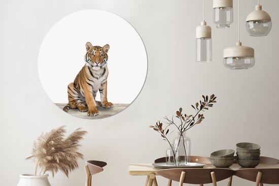 Wall Circle - Wall Circle Indoor - Tigre - Wit - Animaux - ⌀ 140 cm - Peintures Décoration murale - Tableaux Ronds
