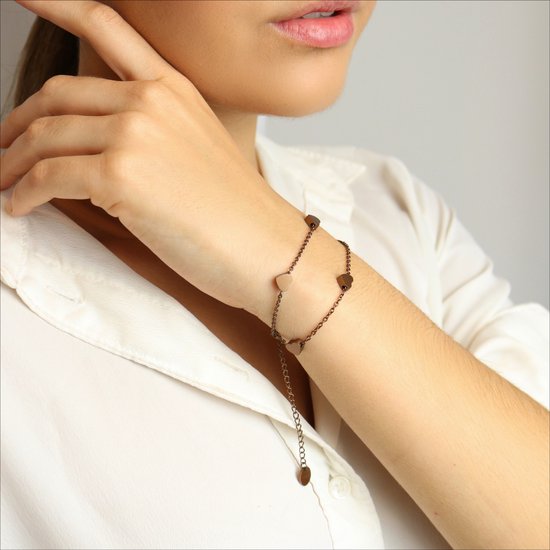 Shoplace Hartjes armband dames - Love - Cadeauverpakking - 20cm - Coffee