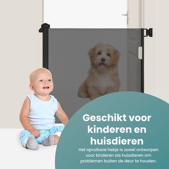 L.O.B. GOODS Oprolbaar Traphekje - Kinderhekje voor Baby - 150cm Breed - Hondenhek - Veiligheidshekje - Huisdieren - Deurhekje - L.O.B. GOODS
