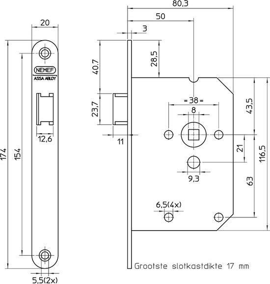 Nemef Looplock - Laiton - Droite - 1255-2 - 50 mm