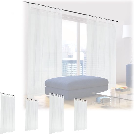 Relaxdays 6x vitrage kant en klaar - lichtdoorlatend - 175 x140 cm - glasgordijn - wit