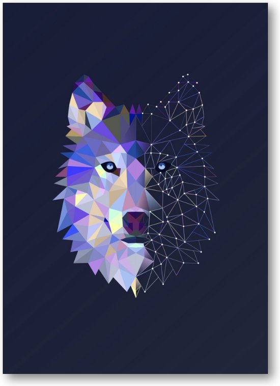 Loup abstrait - Portrait d'affiche 50x70 - Minimaliste - Animaux