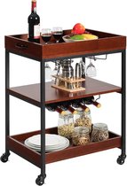 Keukentrolley, 3 lagen opslag plank, Eiland rollende serveerwagen, met glas houders en wijnrekken, handige opslag trolley, met handgrepen en afsluitbare wielen, ideaal voor keuken, eetkamer, 