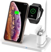 4 in 1 Draadloze Oplader- Wireless Charger - Apple iPhone - iWatch - Airpods & Pro - Galaxy Buds - Draadloos Qi Station Telefoon GSM Lader - Samsung - Android - Wit