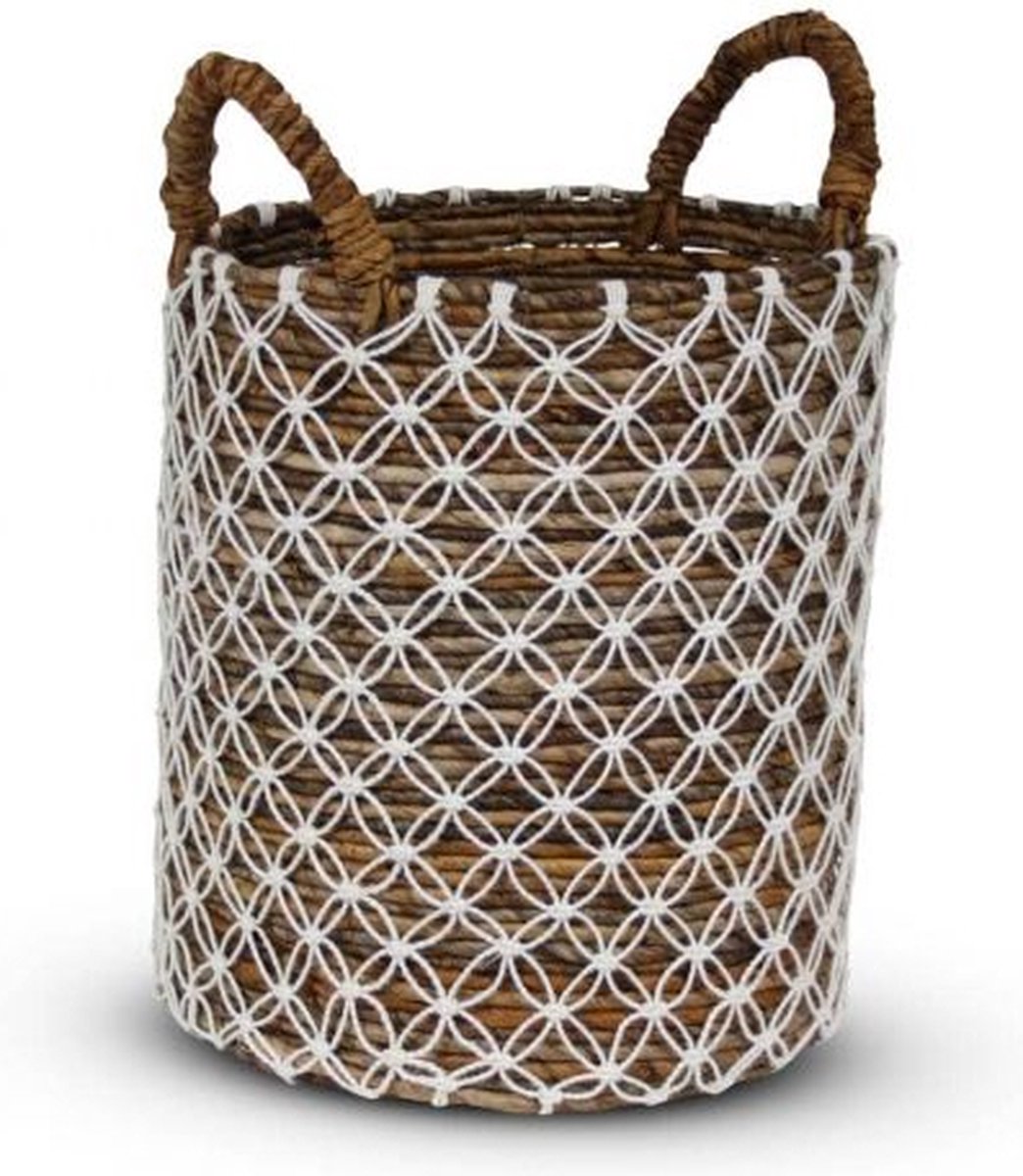 Safaary - Rieten Mand van Zeegras Wit-Naturel Bali-Ø 34 x 40cm