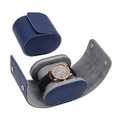 Luxe Horloge Bescherm Case (Blauw) (Leer/Suede) [Luxury Watch Travel Roll Box - Heren Vrouwen Horloge accessoire - Opbergdoos - Verwijderbaar Kussens – Watch Box – Leder – Leer | E
