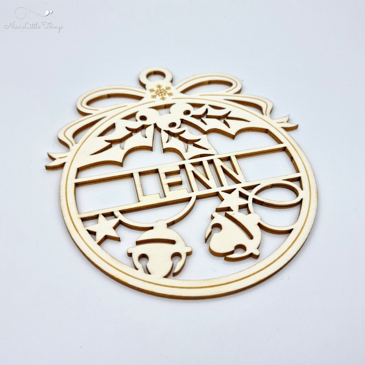 [Nice Little Things] - Maxi Kerst Ornament - Met naam - Multiplex - Belletjes