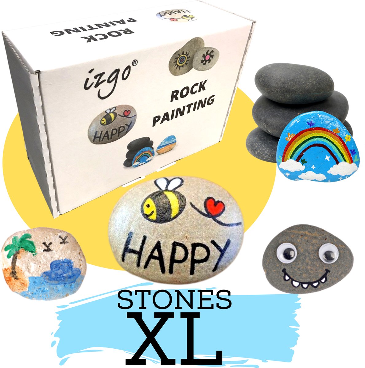 Stenen Schilderen volwassenen - Happy Stones maken kinderen - 55-delig Rock Painting Pakket - Complete Startset met steentjes - Dotting - stippen Mandala - HappyStone keien beschilderen - Creatief - Hobby - IZGO