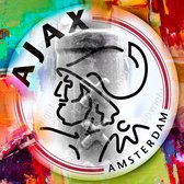 JJ-Art (Glas) | Ajax logo, embleem, abstract, woonkamer - slaapkamer | Amsterdam, paaltje, voetbal, sport, modern, vierkant | Foto-schilderij-glasschilderij-acrylglas-acrylaat-wanddecoratie |