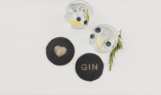 Onderzetters LOVE GIN - Gegraveerd - Leisteen - Just Slate Company Scotland