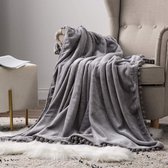 MIULEE Knuffeldeken, fleecedeken, flanel, deken met pompons effen woondeken, bankdeken, pluizig sprei, microvezel, sprei, bankdeken, deken voor bed, bank, slaapkamer, kantoor, 150