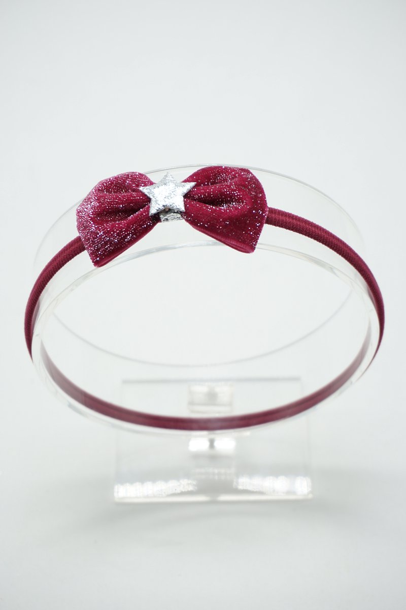 Kerst nylon haarband met strik - Kleur Wine - Haarstrik – Kerst strik - Glitter haarstrik – Haarstrik met ster - Bows and Flowers