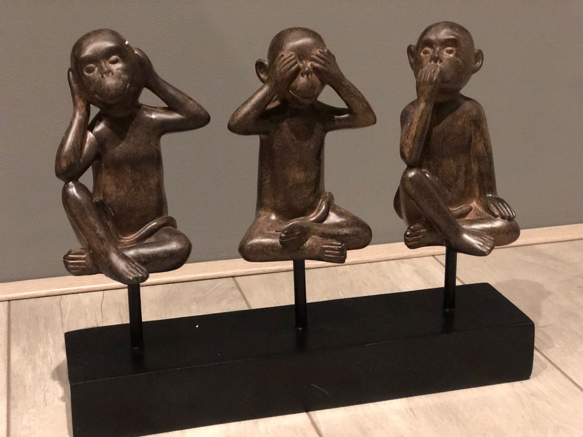 Horen, Zien, Zwijgen Beeld - 3 Apen - Op standaard - 28x32cm | bol.com