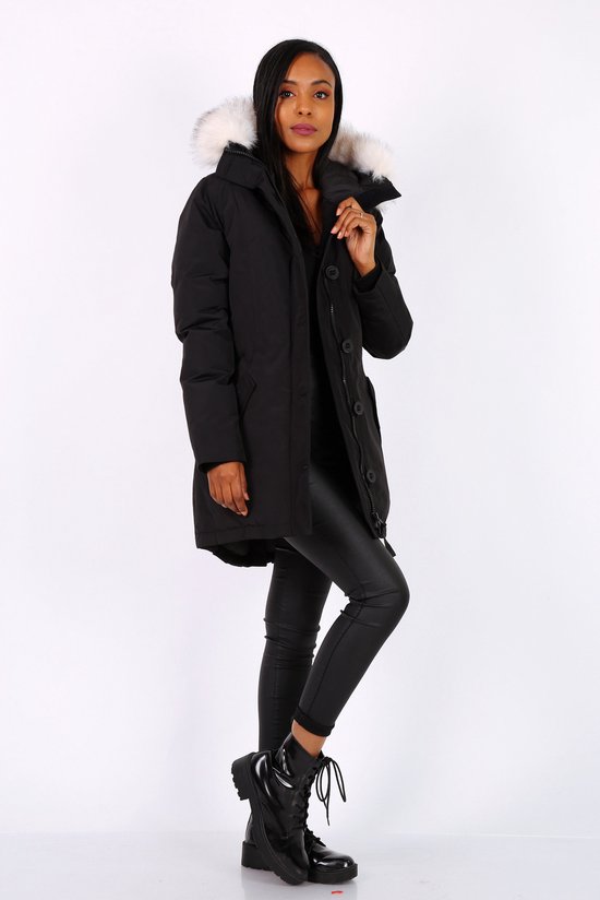 dames winterjas Alexa zwart, lange dames winterjas