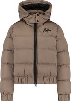 Malelions Women Brand Puffer - Taupe/White - XXS
