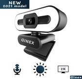 Bol.com Ginex 2K webcam 2021 Model QHD - webcam met randlamp - ring light - webcam met microfoon - webcams aanbieding