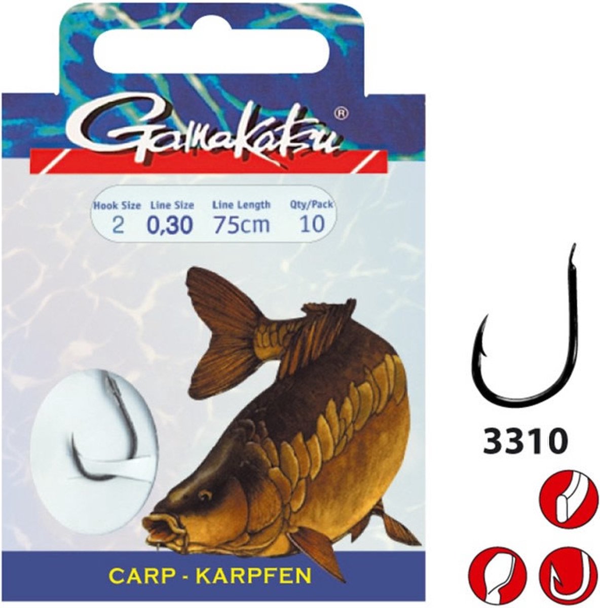 Gamakatsu Onderlijnen Carp Haak 3310F - 60cm (10 pcs) - Maat : 60cm - haak 8 - 0.25mm