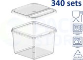 20 x Récipients en plastique carrés avec couvercle - 8,8 x 8,8 cm 360 ml - transparents adaptés au congélateur, au micro-ondes et au lave-vaisselle - Directement du producteur néerlandais