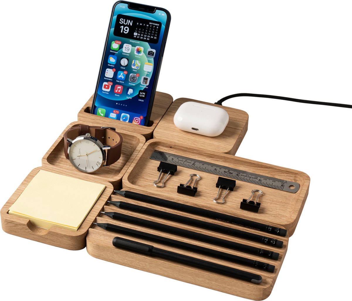 OakyBlocks 6-delige Bureau Organizer Set - Eikenhout
