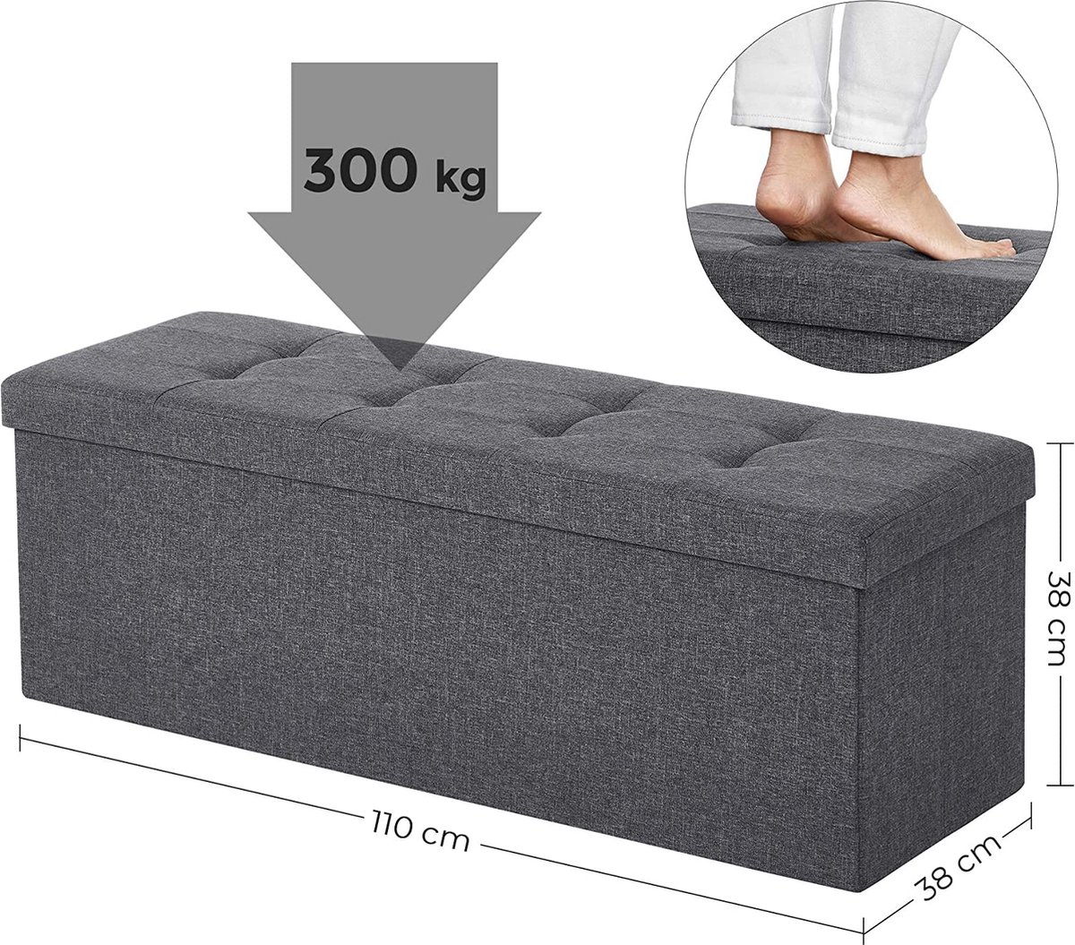 SONGMICSHOME Bank Met Opbergruimte, 38 x 110 x 38 cm, Zitkist, Bedbank SONGMICSHOME Bank Met Opbergruimte, 38 x 110 x 38 cm, Zitkist, Bedbank