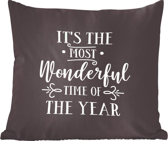 Sierkussens - Kussentjes Woonkamer - 45x45 cm - Kerst quote "It's the most wonderful time of the year" op een zwarte achtergrond - Kerstversiering - Kerstdecoratie voor binnen - Woonkamer