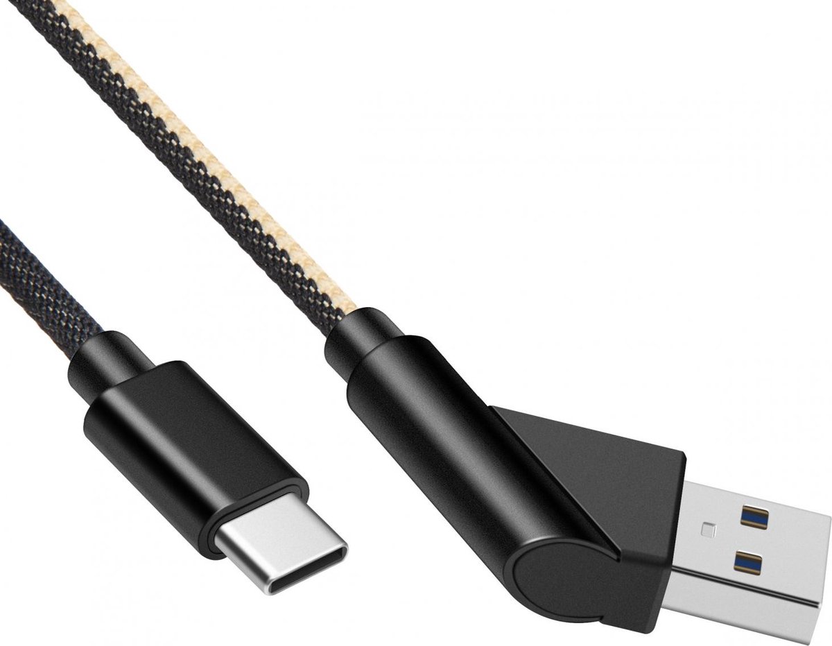 USB C kabel | Laadsnelheid 5V / 2.4A / 12 watt | USB 3.2 gen 1 | 5 Gb/s | Type A naar C | Male to male | Haaks | Zwart Wit | 2 meter | Allteq