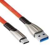 USB C kabel - 5A - USB A naar C - Fast Charging - Nylon mantel - Rood - 0.5 meter - Allteq