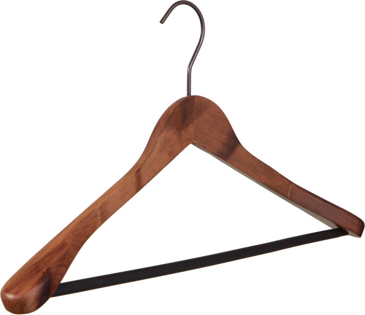 TopHangers [Set van 5] Houten bruine vintage garderobe- / kledinghangers met 4mm dikke 'old copper' haak en brede schouders en een broeklat, perfect voor jassen, truien, vesten, colberts en kostuums