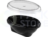 500 x ovaal zwart plastic bakje met transparant deksel - 110 x 80 x 40 mm