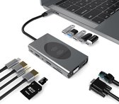 USB C Hub, 14 in 1 USB Hubs Type C Multipoort Adapter met Draadloze Oplader, USB C Adapter met 4K HDMI Kabel Uitgang *2, Gigablit Ethernet RJ45, 87W PD Oplader, VGA, 5 USB 3.0 Poorten SD/TF Kaartlezer