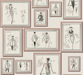 AS Creation Karl Lagerfeld - Mode Schets Collage behang - Avantgarde Ontwerp "Sketch" - wit roze grijs zwart - 1005 x 53 cm