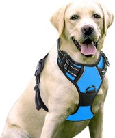 Sharon B - hondentuigje - voor grote honden - blauw - maat XL - no pull harnas - anti trek - reflecterend - hoeft niet over het hoofd aangetrokken te worden