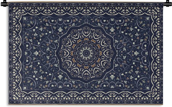 Wandkleed - Mandala - Vintage - Bloemen - Blauw - Bohemian - Wandtapijt - Muurdecoratie woonkamer - Muurkleed - 60x40 cm - Slaapkamer - Katoen - Wanddoek - Wandkleden voor binnen - Wandkleden - Tapestry