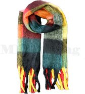 Sjaal - Warme wintersjaal - Wol Viscose - Dikke shawl - Geblokte sjaal - Omslagdoek – Oranje Geel