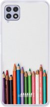 6F hoesje - geschikt voor Samsung Galaxy A22 4G -  Transparant TPU Case - Pencils #ffffff