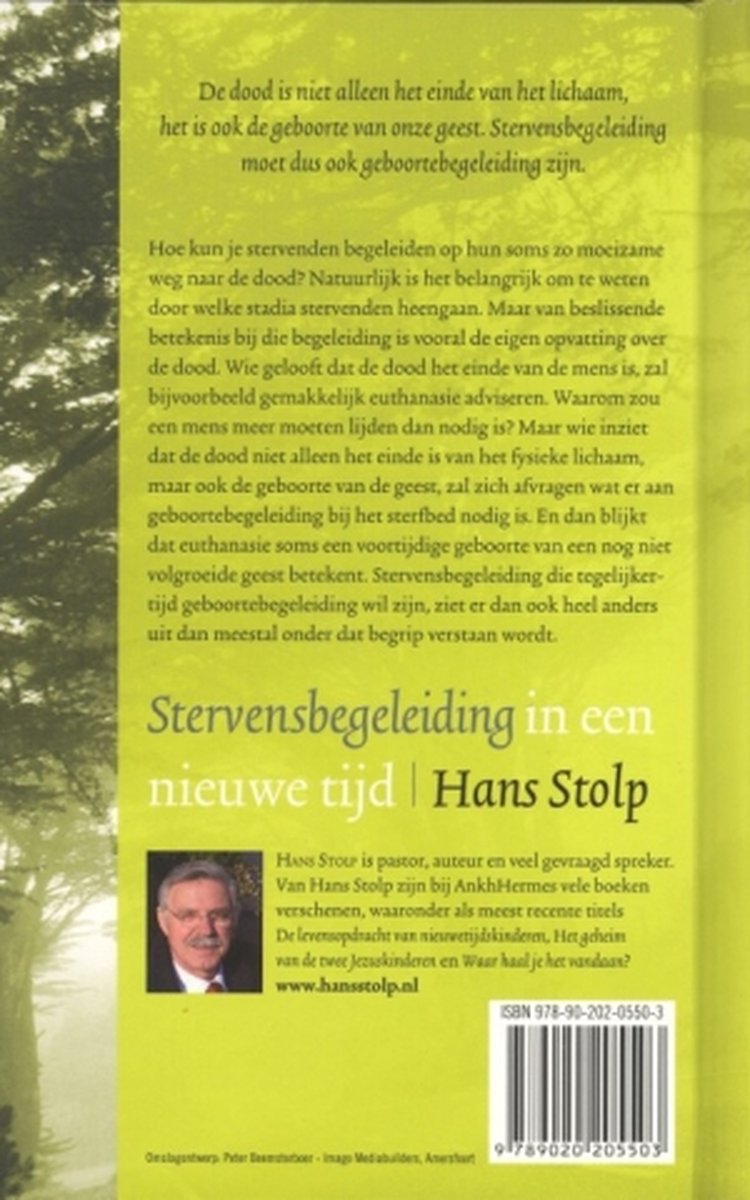 Achterkant boek Stervensbegeleiding in een nieuwe tijd door Hans Stolp. Met foto van Hans Stolp.