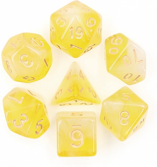 Dés Polyset | Polydice | Jaune Wit Pailleté Transparent et Or | Set de Dés de 7 pièces| Pour D&D et autres Jeux de rôle | Set de Dés en plastique pour Dungeons and Dragons | Set de dés polyédriques | DnD / D&D / Dungeons and Dragons