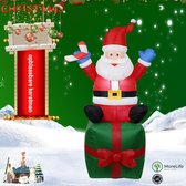 MoreLife Kerstverlichting Buiten Figuren | 1.8 M Kerstman Op Cadeautje | Automatisch Opblaasbaar | Voor Binnen & Buiten | Met Led-Verlichting | Verlichte Kerstfiguren