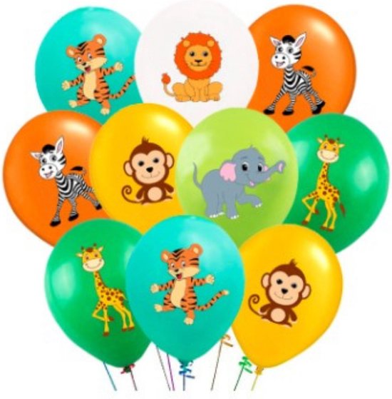 Jungle thema- Ballonnen - kinderfeestje - partijtje - versiering - feest - aap - leeuw- zebra- giraffe - olifant - Set van 6